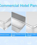 Close-up of 6 Pack Hotel Pans 1 By 1 Size 4 Inch Deep Stainless Steel Trays showing reinforced corners and smooth edges.