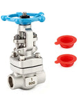 Forged Carbon Steel Gate Valve With Wheel Handle 1 Inch Full Bore Rotary Sluice Valve highlighted with red sealing rings.