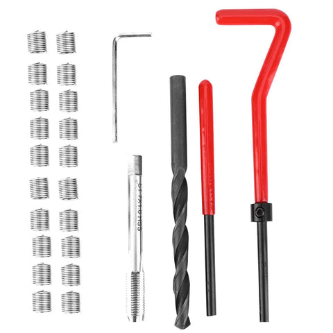 Beefed Up Thread Repair Kit M7x1 Stainless Steel 25 Piece Set For Fixing Damaged Threads In Aluminum And Soft Metals Reinforces Holes With Stainless Inserts Quick Fit Reusable Fastening Solution, drill tap and inserts