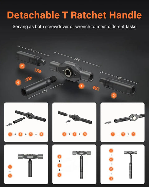 Detachable handle assembly of 42 In 1 Magnetic Ratchet Screwdriver Set With Detachable Handle, 40 Piece S2 Chrome Moly Bits, Magnetic Bit Holder