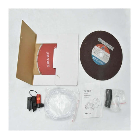 Heavy Duty Beefy Electric Circular Saw Angle Adjustable Portable Cutting Machine For Wood Metal Stone Tile Diy Pros Cuts Brick And Concrete Tile Like A Hot Knife Through Butter 6800W parts and tools set including a cutting disc, manual, and cooling setup.