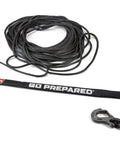 Synthetic Rope Sleeve Abrasion Protector For Winch Cables With Reflective Print Rugged Double Layer Ballistic Nylon Hook And Loop Closure Keeps Rope Safe On The Trail 36 Inch Long Removable And Easy To Install shown with coiled cable on white background.