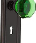 Mission Plate With Keyhole Privacy And Waldorf Emerald Door Knob In Timeless Bronze Finish, Solid Brass With Crystal Accents