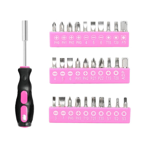 Pink 89 Piece Ladies Hand Tool Set With Easy Carry Round Pouch For Do It Yourself Home Maintenance And Dorm Room Repairs Girl Friendly Tool Kit For Everyday Projects screwdriver and bits