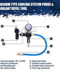 Universal 28 Piece Radiator Pressure Tester Kit And Coolant Vacuum Refill Set With Precise Thermometer Auto Shop Grade Cooling Diagnostic Tool with gauge and hose.