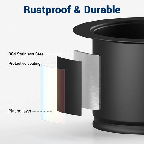 Extended Kitchen Garbage Disposal Flange Kit With Basket Strainer And Drain Stopper For Three And A Half Inch Standard Sink Drain Deep Flange In Black Brushed Stainless Steel Heavy Duty with rustproof layers