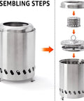 Assembly steps for Smokeless Tabletop Fire Pit Outdoor Pellet Stove Mini Portable Bonfire with 304 stainless steel design