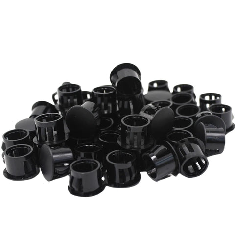 50 Pack Black Plastic Hole Plugs Half Inch 13 Mm Flush Type Snap In Locking Tube Plugs Knockout Seal End Caps Made Of RoHS Compliant Nylon