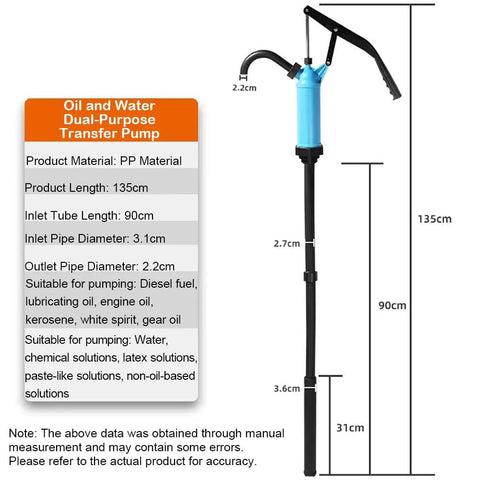 Hand Crank Fuel Transfer Pump For 55 Gallon Drums, Heavy Duty Barrel Pump For Diesel And Oils, Manual Drum Pump With Ergonomic Handle, A Real Workhorse For Water Cleaners And Hydraulic Fluid, PP body, 135cm