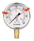 Liquid Filled Pressure Gauge 0 To 300 Psi, Two And A Half Inch Dial, One Quarter Inch NPT Lower Mount, Stainless Steel Case
