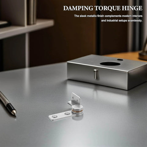 Heavy Duty 304 Stainless Steel Torque Positioning Pivot Door Hinges With Adjustable Damping For Cabinets And Furniture Doors Left And Right Angled 2.0Nm Shaft UKCOCO, shown on a table next to a small metal box.