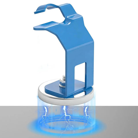 Heavy-Duty Precision Welding Holder With Strong Magnetic Base For Hands-Free Mig Torch Positioning, blue steel frame and magnetic base.