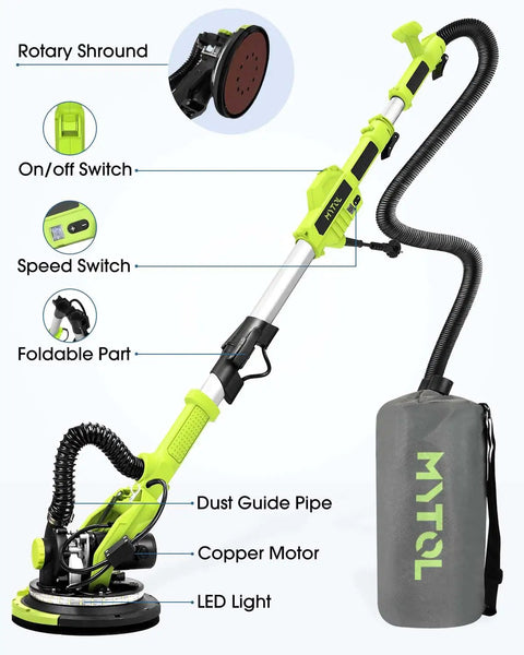 Drywall Sander With Vacuum Dust Collection, 7.2 Amp Copper Motor, foldable handle, and LED work light