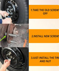 Installation steps for Straight Up Heavy Duty 5 Pack Car Wheel Studs And Steel Lug Bolts 44 Mm Long on a vehicle wheel.
