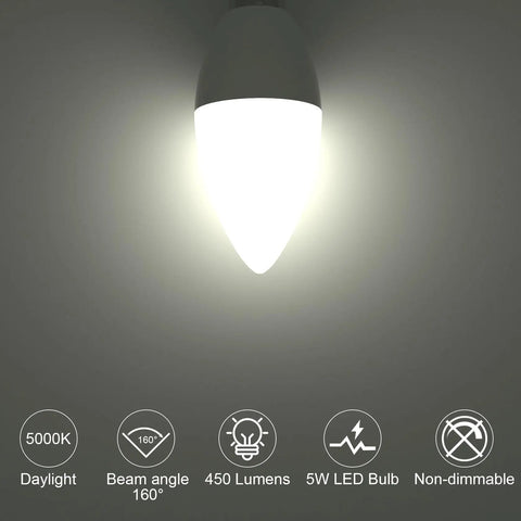 Led E12 Candelabra Light Bulbs 40W Equivalent 450Lm 5W Non Dimmable Daylight White 5000K Type B For Ceiling Fans And Chandeliers Six Pack Save Some Bucks On Bills Long Lifespan 25,000 Hours