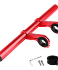 Extra Long 11.8 Inch Bicycle Handlebar Extender Aluminum Alloy Bracket For Mounting Phone GPS Speedometer And Other Accessories On Cruiser And Mountain Bikes Crimson Finish, shown with mounting accessories and hex key.