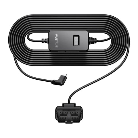 OBD Hardwire Power Cable With LED Screen, 10ft USB C, coiled cable with connector and LED display for dash cams