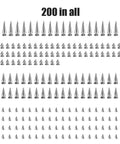 200 mixed sizes of Rock Hard Heavy Duty Silver Cone Spikes Screw Back Studs Punk Rock Bullet Rivets for customization.