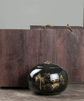 Solid Vintage Black Ceramic Tea Storage Jar With Tight Seal Airtight Lid Dope Kitchen Container For Coffee Beans Spices Keeps Fresh Stash Snug Daily Flex Cabinet Accessory with bamboo design