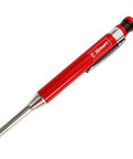 No Nonsense Metal Mechanical Carpenter Pencil With Smooth Glide Action Built In Precision Sharpener Tough As Nails Deep Hole Marking Scribe Tool Jobsite Essential For Rough Timber Crews, red body with chrome accents.