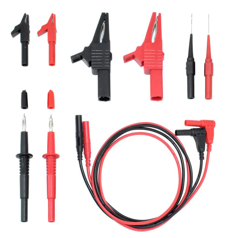 All In One 10Pcs Test Leads Kit With Double Insulated Leads, 1000V CAT III, 14AWG, large and small alligator clips, probes visible