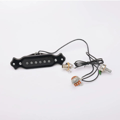 Acoustic Folk Guitar Single Coil Magnetic Pickup with Pots A500k B500k Black Soundhole Installation on white background