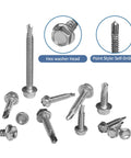 390-Piece Stainless Steel Self Tapping Screw Set For Metal And Sheet Metal With Hex Washer Head M4.2 M4.8 M5.5 Self Drilling Screws