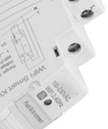 Smart Energy Meter App Tracking Real Time Kwh Voltage Current for Heavy Home Gear, detail of white compact device showing electrical connections.