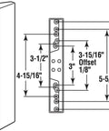 Diagram of Diecast Black Outside Pull Handle For Patio Doors With Six Mounting Patterns For Sliding Doors Center-To-Center Hole Spreads.