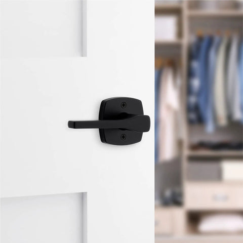 Matte Black Dummy Door Handle Set For Closets And Pantries Single Sided Non Turning Push Pull Lever For French Double Doors Reversible Interior Pull Handle With Microban Protection Easy DIY Pack Of 2 on white closet door