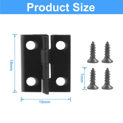 Black Mini Hinges Set 50 Pcs With 200 Tiny Screws For DIY Crafts Jewelry Box Dollhouse Picture Frame 18x15mm Small Hinges