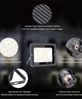 JUDYSSY Flood Lights Outdoor White Light 800W 1000W, Led Floodlight Super Brig, 50W model with heat sink and adjustable bracket.