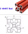 Heavy Duty Anodized Red 40 X 40mm T-Slot Aluminum Extrusion Profile with dimensions for CNC machines and 3D printers.