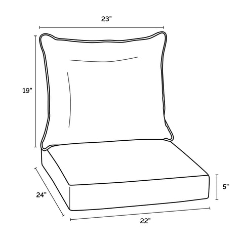 Diagram of Deep Seat Outdoor Cushion Set 22 By 24 Inches Weatherproof Rainproof Fade Resistant Sapphire Blue Leala dimensions