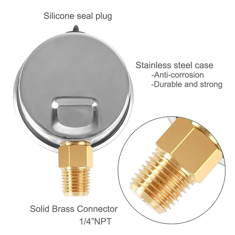 fuel pressure gauge 2 inch with stainless steel case and brass connector