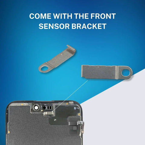 Proximity Sensor Earpiece Flex Cable Replacement For iPhone 15 Plus Includes Ear Speaker Metal Bracket And Ambient Light Sensor, front bracket view