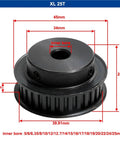 Top Shelf XL Timing Belt Pulley Wheel featuring 25 teeth, 45mm diameter, heavy duty black steel for 11mm belt install.