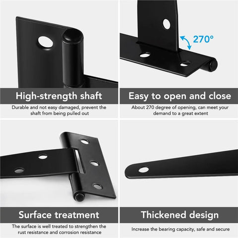 Rock Solid Steel T Hinge Kit 6 Piece Set Features Four Inch Dimensions for easy opening and closing with high-strength shaft