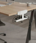 Carbon Steel Power Strip Mount Wall And Desk Bracket For Surge Protectors attached under wooden desk with cables organized