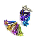 Colorful Built Tough Top Tier Titanium Self Tapping Torx Knob Screws M5 X 16mm fasteners for motorcycles and custom rides.