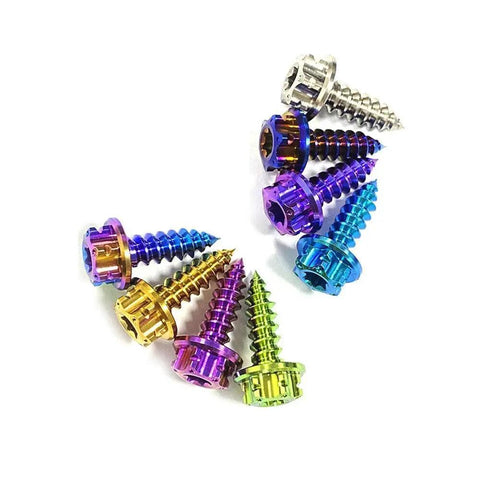 Colorful Built Tough Top Tier Titanium Self Tapping Torx Knob Screws M5 X 16mm fasteners for motorcycles and custom rides.