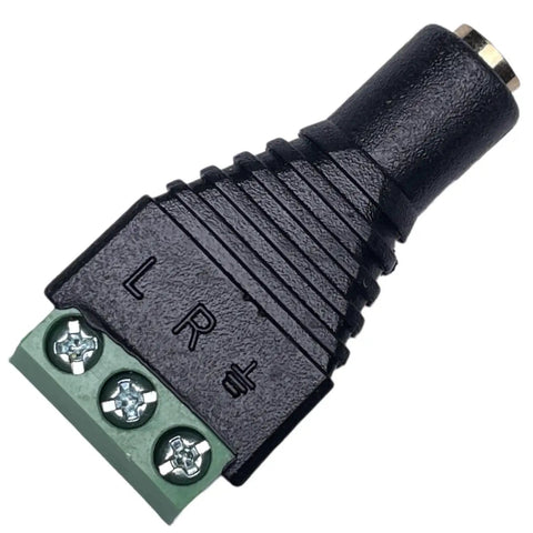 No Sweat Three Point Five Millimeter Stereo Jack To Screw Terminal Adapter For Quick Wiring Builds Sweet For Do It Yourself Audio Projects With Four Pieces Rock Solid Connections Guaranteed For Fast And Reliable Sound Setup, black adapter with screw terminals.