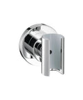 Chrome Handheld Shower Head Holder For Raindance And Croma Showers, modern design, Techniflex sleeve, wall-mounted bathroom accessory.