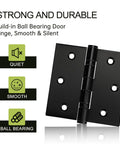Three Pack Black Door Hinges 3.5 X 3.5 Inches Heavy Duty Stainless Steel Ball Bearing Hinges With Screws Powder Coated Rust Proof Square Corner Smooth And Quiet For Interior Doors, black hinge close-up