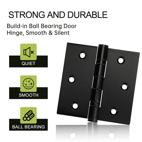 Three Pack Black Door Hinges 3.5 X 3.5 Inches Heavy Duty Stainless Steel Ball Bearing Hinges With Screws Powder Coated Rust Proof Square Corner Smooth And Quiet For Interior Doors, black hinge close-up