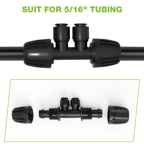 10 Pack Reducing Tee Connectors For Drip Irrigation Five Sixteenths To One Quarter Inch Splitter Tee Push To Connect Fittings