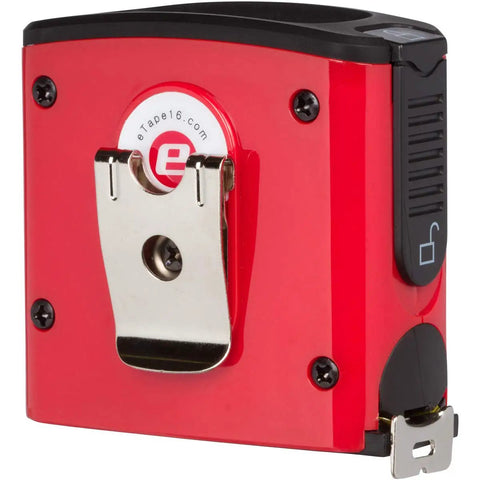 Red Digital Tape Measure Three Quarter Inch By Sixteen Foot Pro Grade Build Weatherproof Polycarbonate Housing Back View