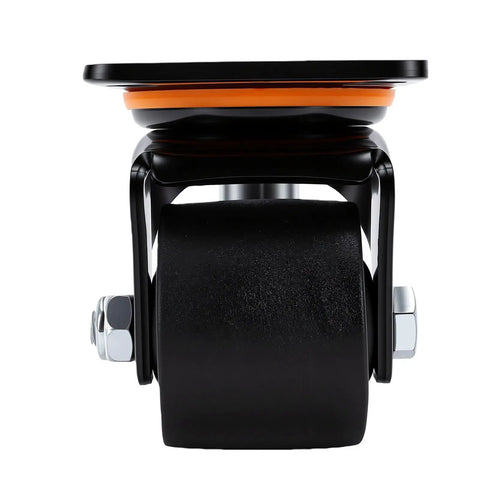 Tough As Nails Heavy Duty Leveling Caster With 2.5 Inch Smooth Ride Wheels and 550 Kilogram Weight Capacity front view showing black wheel and plate mount.