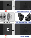 100 Pack Top Shelf Beveled Cable Railing Grommets 30 Degree Rubber Protector Sleeves for Metal and Wooden Posts, showing installation steps.
