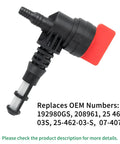 Image of a single black and red valve part from Two Pack 90 Degree Fuel Shut Off Valve Kit With Leak Proof Grommet Clamps And Bushings